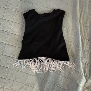 Womens Black Fringe Top